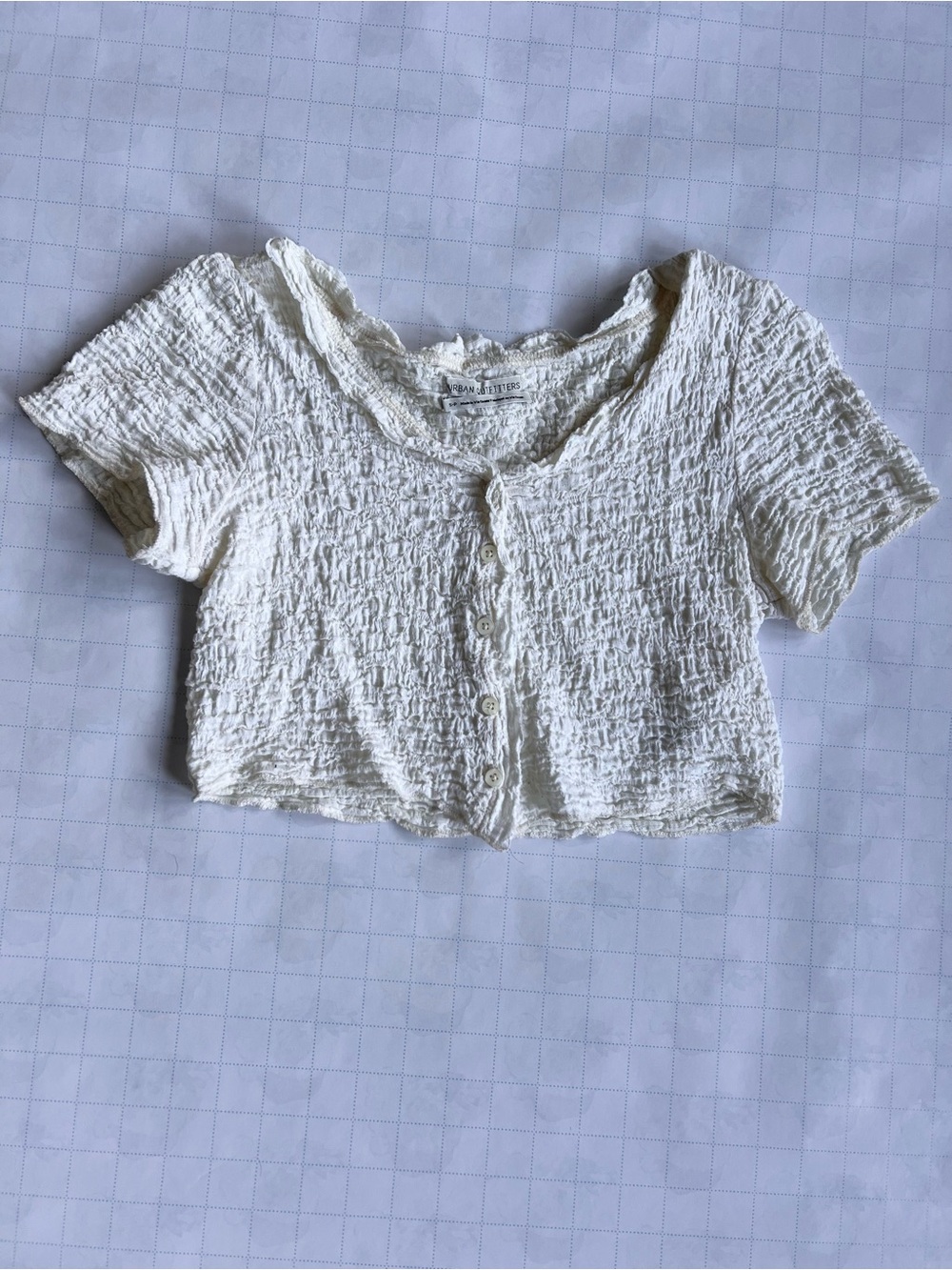 Textured White/Cream Button-Front Crop Top - Urban Outfitters